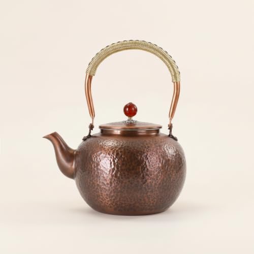 Copper Kettle Teapot With Strainer Hand Hammered Copper Tea Pot Stainless Mesh Infuser Tall Arched Handle Short Spout Lid suitable for tea lovers holiday gifting home serving - Image 6