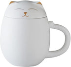 HEER Cat Ceramic Tea Mug 13.5oz with Infuser and Lid, White by HEER