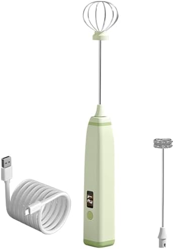 Milk Frother Handheld, Wireless Electric Foam Maker for Coffee and Baking, Built-In Battery with LED Display, USB Charging, Includes Extra Head, Compact Black Design by Unknown