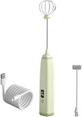 Milk Frother Handheld, Wireless Electric Foam Maker for Coffee and Baking, Built-In Battery with LED Display, USB Charging, Includes Extra Head, Compact Black Design by Unknown