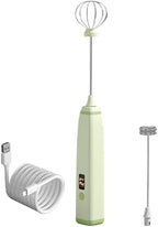 Milk Frother Handheld, Wireless Electric Foam Maker for Coffee and Baking, Built-In Battery with LED Display, USB Charging, Includes Extra Head, Compact Black Design by Unknown