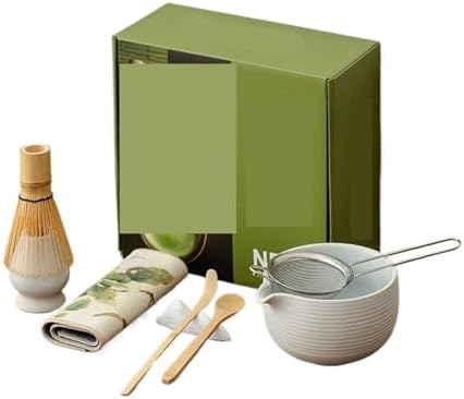 8pcs/set Matcha Set With Whisk Vintage Coarse Pottery Matchaset Ceramic Bowl(Moon white 8pcs) by Unknown