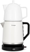 B Unique Electric Turkish Samovar, 1.8L Stainless Steel Kettle with Porcelain Teapot, Keep Warm Function, Removable Filter, Cordless Base, Digital Display by B+Unique