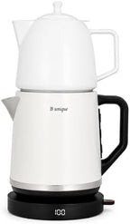 B Unique Electric Turkish Samovar, 1.8L Stainless Steel Kettle with Porcelain Teapot, Keep Warm Function, Removable Filter, Cordless Base, Digital Display by B+Unique