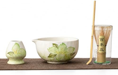 Premium Japanese Matcha Ceremony Set – Handmade Mino Ware Matcha Bowl & Bamboo Whisk Kit, Traditional Tea Set for Matcha Lovers, Made in Japan (Green) by Unknown
