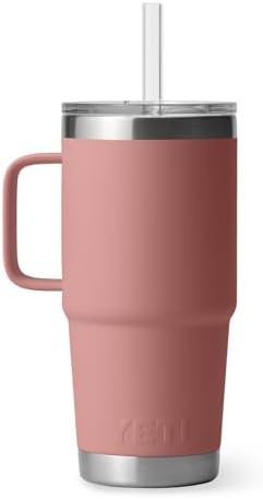 YETI Rambler 25 oz Tumbler with Handle and Straw Lid, Travel Mug Water Tumbler, Vacuum Insulated Cup with Handle, Stainless Steel, Sandstone Pink - Image 7