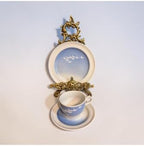SODEF Vintage Coffee or Tea Cup and Dessert Plate Set - 3-Piece Single Serving, 150 ml Cup, 6.7 in Plate, Blue Porcelain, Damask-Free Design, appropriate for Coffee, Tea, and Desserts - Blue by Unknown