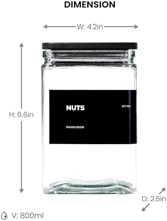 APT 1101 Glass Storage Jars with Bamboo Lid, glass canisters with airtight lids, Clear jars with lids for Spice, Cookie, Candy, Tea, Coffee Bean and Rice (Black, 26 oz, Set of 6) - Image 6