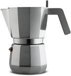 Alessi Moka, Espresso coffee maker in aluminium casting. Handle and knob in PA, grey. Magnetic steel bottom suitable for induction cooking. Filter for American coffee included. 9 cups. by Alessi