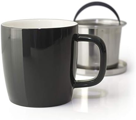 FORLIFE Dew Glossy Finish Brew-In-Mug with Basket Infuser &"Mirror" Stainless Lid 11 oz. (Black Graphite) - Image 2