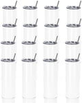 16 Pack 20 Oz Straight Skinny Tumblers,Individually Gift Boxed Stainless Steel Slim Skinny Tumbler Set Bulk, 20 Oz Insulated Slim Thin Travel Tumbler Cup for Diy, White by Wzaytia
