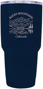 Rocky Mountains Colorado Minimalistic Design Souvenir 24 oz Engraved Insulated Stainless Steel Tumbler - Navy by RandRImportsInc