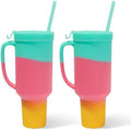 Silipint 64oz Silicone Tumbler with Handle Flip Lid and Straw - BPA-Free Non-Toxic Unbreakable Freezer Microwave Dishwasher Safe Tumbler - Perfect for Tea Smoothies Pack of 2 Aurora by Silipint