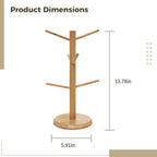 Coffee Mug Tree with 6 Hooks, Freestanding Wooden Coffee Cup Holder, Space Saving Kitchen Organizer for Kitchen Countertops, Wood Color, Mug Stand for Coffee Cups, Pantry, and Coffee Station - Image 3