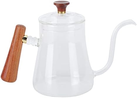 Pour Over Kettle, 350ml Glass Gooseneck Kettle, High Borosilicate Coffee and Tea Pot with Stable Effluent, Round Wood Handle, Fully Extract Coffee Tool by Vvikizy