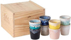 Costa Nova Wooden Box Of 8 Ceramic Stoneware Lungo Cups - Grespresso Collection, Multicolor | Microwave & Dishwasher Safe Dinnerware | Food Safe Glazing | Restaurant Quality Serveware by CostaNova