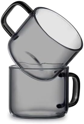 Drinking Glasses Glass Mugs Set of 2, with Handle, 5 oz/150 ml(Gris) by Unknown