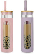Tronco 26 oz Glass Tumbler with Lid & Straw, Reusable Iced Coffee Cups and Smoothie Cup with Bamboo Lid for Boba Tea, Coffee, Juice, BPA-Free Borosilicate Glass Cup for Home, Office & Gifts – 2 Pack by Tronco