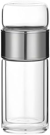 Tea Infuser Bottle, Double Wall Glass Travel Mug, Heat Resistant Tea Tumbler, Loose Leaf Tea Strainer Cup, Glass Water Tea Tumbler for Homes and Offices, Silver, 11.8 oz by Unknown