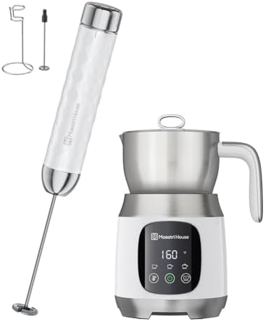 LunaFro 2.0 Handheld Electric Foam Maker Waterproof Drink Mixer Foamer for Lattes, Cappuccino, White+DualFro 600 by MaestriHouse