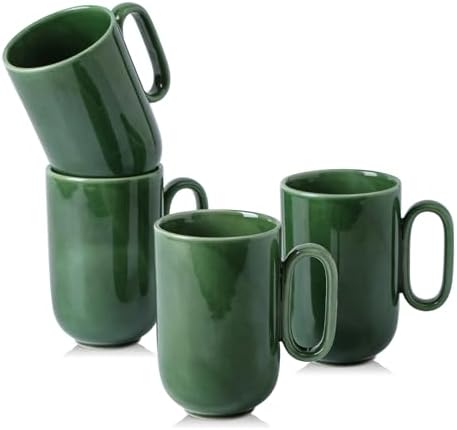 vicrays Ceramic Coffee Mug Set - 16 Ounce Large Stoneware Mug for Men Women - Unique Glazed Porcelain Mugs with Handle for Coffee Latte Tea Milk Cocoa - Set of 4 (Green) by VicraysCeramic
