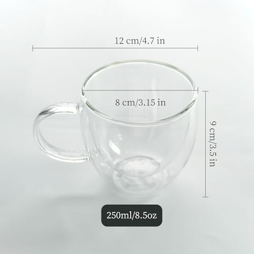 Double Wall Glass Coffee Mug with Handle, Insulated and Scald Resistant Glass for Cappuccino, Latte, Milk, Juice and Tea Bags, 1 Pack of 4 (4) - Image 3