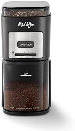 Mr. Coffee Automatic 12 Cup Burr Mill Coffee Grinder with 12 Custom Grinders, Black / Stainless Trim by MrCoffee