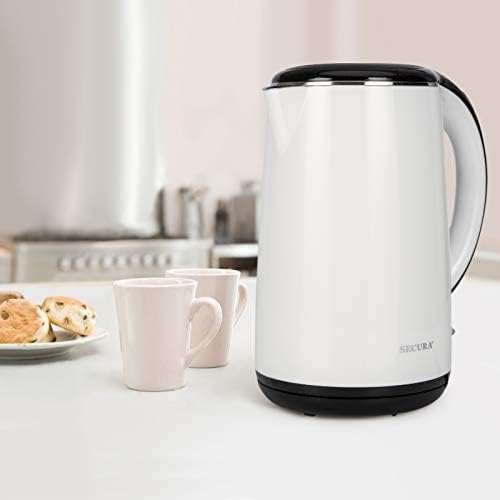 Secura Original Stainless Steel Double Wall Electric Water Kettle 1.8 Quart with Auto Shut-Off & Boil-Dry Protection, White SWK-1701DW/HB-3227B - Image 7