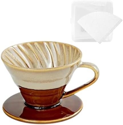 Reusable Ceramic Pour Over Coffee Dripper Porcelain Drip Coffee Maker with Hole Flat Bottom Ceramic Pour Over Maker for Office,Home,Travel,Camping (Brown) by ABCISI