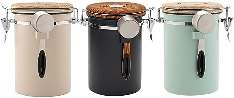 Stainless Steel Airtight Jar Container with Calendar Setting, Storage Canister Wooden Lid With Scoop For Coffee Beans Tea Nuts Pasta 1.8L (Green) - Image 3