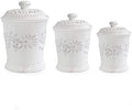 American Atelier Bianca Canister Set 3-Piece Ceramic Jars in 20oz, 48oz and 80oz Chic Design With Lids for Cookies, Candy, Coffee, Flour, Sugar, Rice, Pasta, Cereal & More, 7x10.25, White Leaf by American+Atelier
