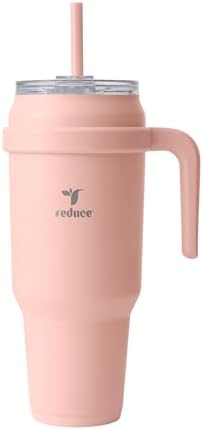REDUCE 50 oz Stainless Steel Tumbler with Handle - Dual-Wall Vacuum Insulated Travel Mug, Sweat-Proof Lid & Reusable Straw - Keeps Drinks Cold for 24 Hrs, Fits Cupholders, Dishwasher Safe - Pink Clay by Reduce