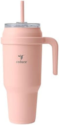 REDUCE 50 oz Stainless Steel Tumbler with Handle - Dual-Wall Vacuum Insulated Travel Mug, Sweat-Proof Lid & Reusable Straw - Keeps Drinks Cold for 24 Hrs, Fits Cupholders, Dishwasher Safe - Pink Clay by Reduce