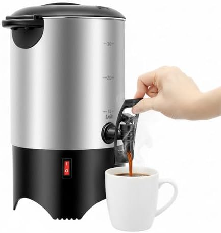 30 Cups Coffee Urn and Hot Beverage Dispenser, Stainless Steel Electric Coffee Percolator with Fast Heating, Reusable Filter, Two-Stage Faucet for Home, Office, Party by RoxYrabxy