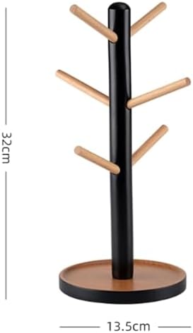 Cup Holder，Cup Holder,Standing Display Mug Rack,Wooden Cup Holder Mug Hanging Display Rack with 6 Hooks Tree Shape Wood Coffee Tea Cup Storage Holder Stand for Dining Room(Black) - Image 5