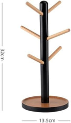 Cup Holder，Cup Holder,Standing Display Mug Rack,Wooden Cup Holder Mug Hanging Display Rack with 6 Hooks Tree Shape Wood Coffee Tea Cup Storage Holder Stand for Dining Room(Black) - Image 5
