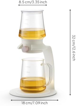 Generic Vessel Glass Tea Brewer Infuser Pot With Stand Stainless Steel Mesh Strainer Rotating Dispense Control Modern Minimalist Look Suitable for home workspace office, Array, White, 600ML - Image 4