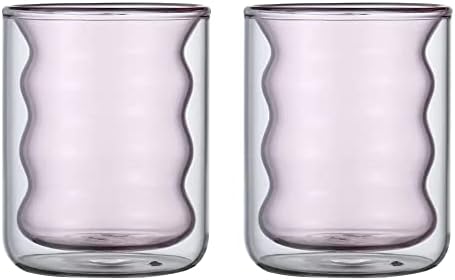 Double Wall Insulated Glass Cups for Coffee - Unique Ripple Shape Colorful Glass Mugs - Cute Shot Glass for Tea, Espresso, Cappuccinos, Latte, Martini, Cocktail, Macchiato, 220ml, 7.4 OZ, Set of 2 by BesoAbrazo