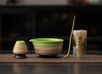 Traditional Japanese Matcha Tea Set, Handcrafted Ceramic Bowl with Bamboo Whisk, Scoop and Stand, Complete 4-Piece Ceremonial Kit for Tea Preparation (Green) by Unknown