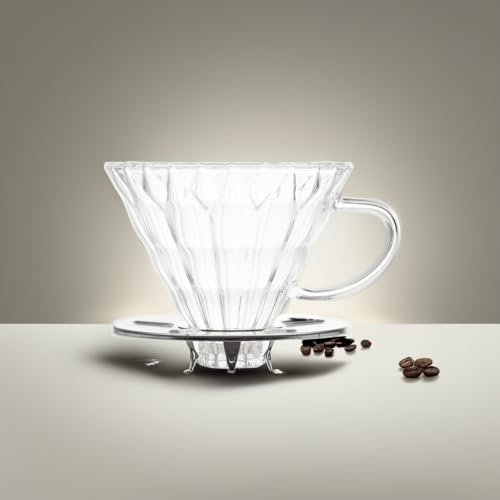 4 Cup Glass Dripper by Yama Glass I Pour Over Coffee Dripper with Cone Shape I Made of Thick, Heat Resistant Glass I Coffee Glass Dripper with Glass Handle, Shining Base - Image 5
