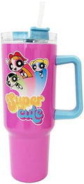 Spoontiques Stainless Steel Travel Mug, 40oz - Double Wall Insulation, Sturdy Handle, Sliding Lock Travel Lid - Powerpuff Girls by Spoontiques
