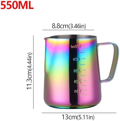 Milk Frother Cup,Coffee Jug,2pcs 350/550ml Espresso Coffee Pull Flower Milk Mugs Cup Stainless Steel Pull Flower Cup Milk Craft Latte Art Jug Pitcher Mug Cup(Colorful,550ml) - Image 2