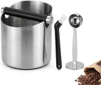 Espresso Knock Box Set, 67oz Stainless Steel Coffee Knock Box with Removable Knock Bar, Anti-Slip Rubber Base, Espresso Accessories Kit with Cleaning Brush & 2-in-1 Coffee Scoop by Etada