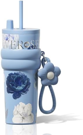 24 oz Ceramic Lined Insulated Stainless Steel Tumbler, Floral Blue by Sidagar