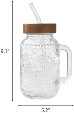 Pioneer Woman Glass Channing 32-Ounce Tumbler with Wood Lid, Clear (2) - Image 4