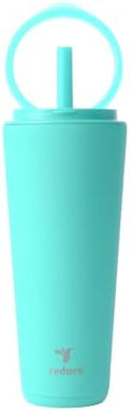 REDUCE Halo 32 oz Stainless Steel Vacuum Insulated Tumbler - Spill Proof Travel Mug with Flip Handle Lid - Keeps Drinks Cold for 32 Hrs - Dishwasher Safe - Cupholder Friendly - Ocean Breeze by Reduce