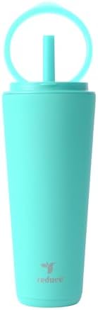 REDUCE Halo 32 oz Stainless Steel Vacuum Insulated Tumbler - Spill Proof Travel Mug with Flip Handle Lid - Keeps Drinks Cold for 32 Hrs - Dishwasher Safe - Cupholder Friendly - Ocean Breeze by Reduce