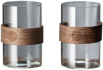 Glass Cups 11.8Oz Drinking Glasses with Walnut Ring Set of 2 Drinking Glasses(Clear) by Unknown