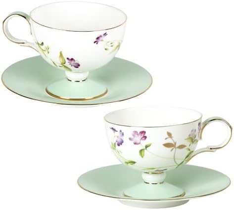 KAMMAK Tea Cups Set of 2,Ceramic Floral Pattern Demitasse Cup by KAMMAK