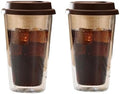 Double Walled Glass Coffee Mugs with Silicone Lids 350ml/12oz Reusable Cups Insulated Hot/Cold Drinkware Cup(2pcs coffee color) by Unknown